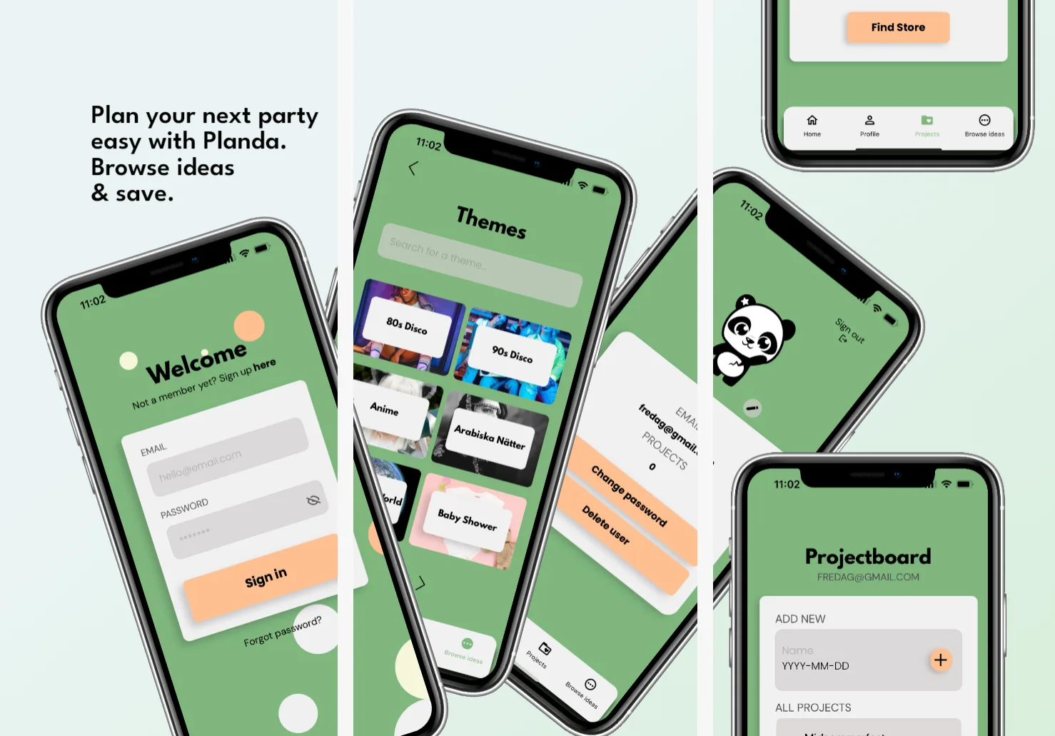 Screenshot of the Planda app